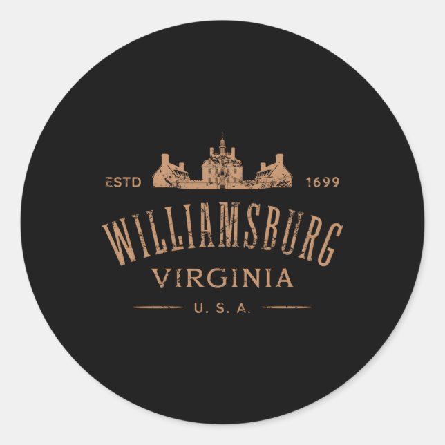 Sticker Rond Colonial Williamsburg Virginie Style déprimé (Devant)