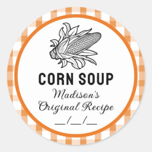 Sticker Rond Colonne à soupe de maïs avec motif à damiers orang