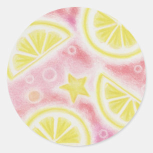 Sticker Rond Colonne "citrons" de limonade rose