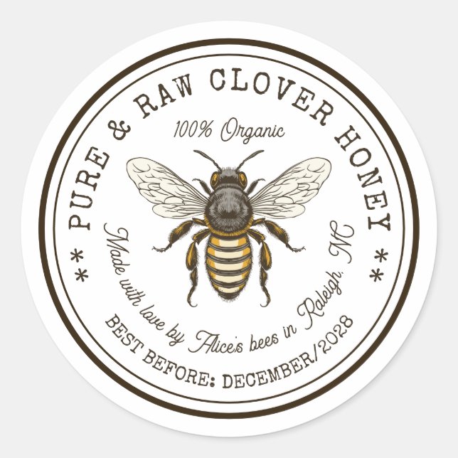 Sticker Rond Colonne de mise en conserve au miel de trèfle avec (Devant)