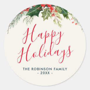 Sticker Rond Colonne Floral happy Holidays