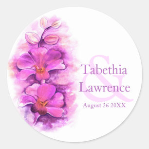 Sticker Rond Colonne mariage rose orchidée stylisée