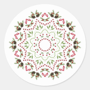 Sticker Rond Colonne ronde mandala cônes de pin et baies