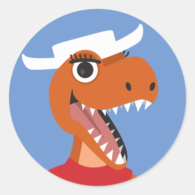 Sticker Rond Colonne ronde T-Rex dinosaure cowboy Texas (Devant)