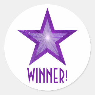 Sticker Rond Colonne ronde violet Star 'WINNER!' blanc