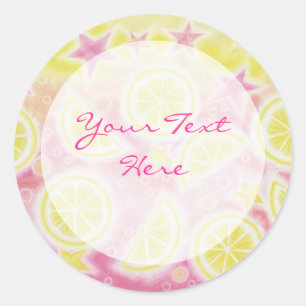 Sticker Rond Colonne rouge citron 'Your Text' autour