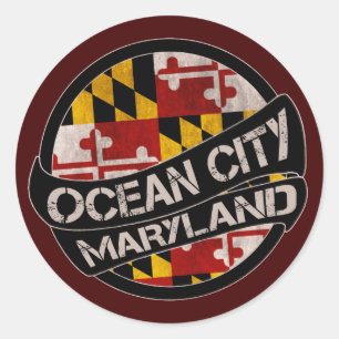 Sticker Rond Colonnes de drapeau Ocean City Maryland