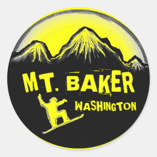Sticker Rond Colonnes jaunes de snowboard Mt. Baker Washington