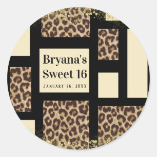 Sticker Rond Color Block Cream Ivory Black & Leopard Cheetah
