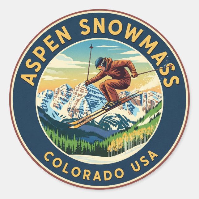 Sticker Rond Colorado Aspen Snowmass Ski (Devant)