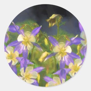 Sticker Rond Colorado Blue Columbine Peinture - Art original