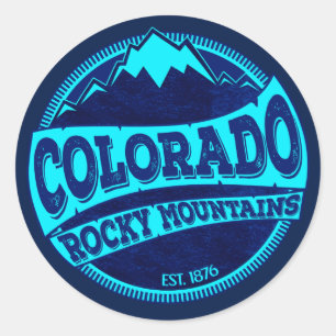 Sticker Rond Colorado Montagnes Rocheuses turquoise encre bleue