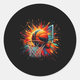 Sticker Rond Coloré Basketball Teinture Couleur Splash Hoop Net