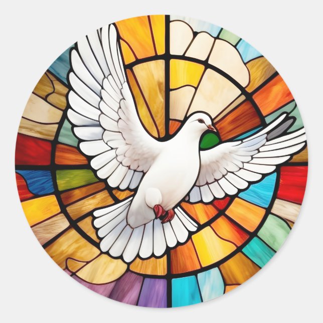 Sticker Rond Coloré blanc Dove Vitrail Oiseau (Devant)