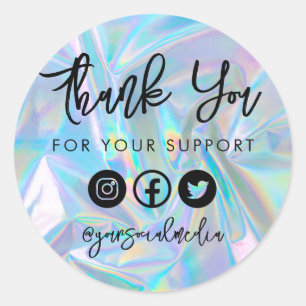 Sticker Rond Coloré Faux Holo Merci tendance Classic Round