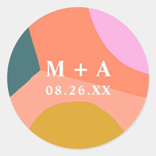 Sticker Rond Coloré Moderne Mariage Monogramme (Devant)