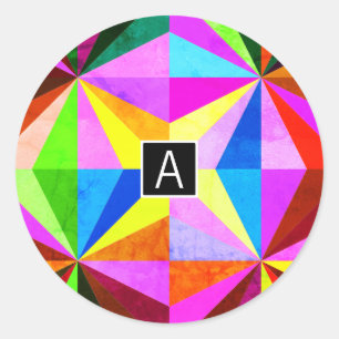 Sticker Rond Coloré Moderne Multi-Coloré Géométrique   Monogram