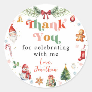 Sticker Rond Coloré Oh Quel Amusant Premier Noël Anniversaire