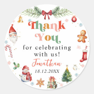 Sticker Rond Coloré Oh Quel Amusant Premier Noël Anniversaire