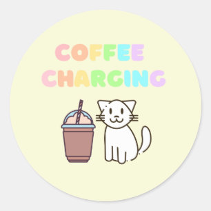 Sticker Rond Coloré Rainbow Coffee&Cat classique rond autocolla