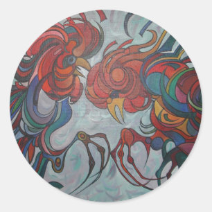 Sticker Rond Coloré Roosters de la ferme