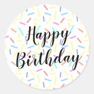 Sticker Rond Coloré Sprinkle Confetti Lines Joyeux Anniversaire