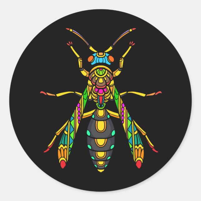Sticker Rond coloré-stinger-bee-mandala-arts-isolé-noir-w (Devant)