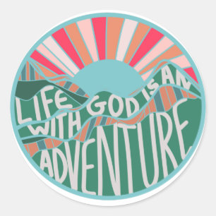 Sticker Rond Colorée Christian Mountain Adventure