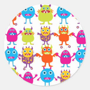 Sticker Rond Colorée Funny Monster Party Créatures Bash