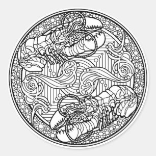 Sticker Rond Colorez votre propre océan de homard de conceptio