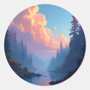 Sticker Rond Colorfall Grove – Paysage de forêt automnale
