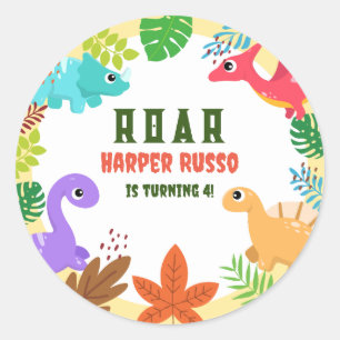 Sticker Rond Colorful Cute Dino thème Anniversaire Fête