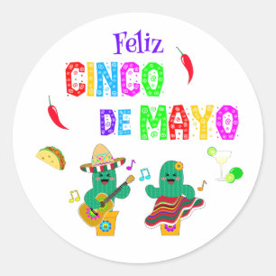 Sticker Rond Colorful Festive Cinco de Mayo 2025 Dancing Cactus