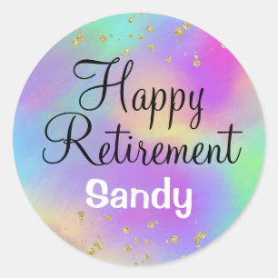 Sticker Rond Colorful Happy Retirement Unicorn Gold Parties sci
