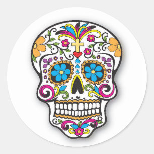 Sticker Rond Colorful Mexican Sugar Skull Day of the Dead