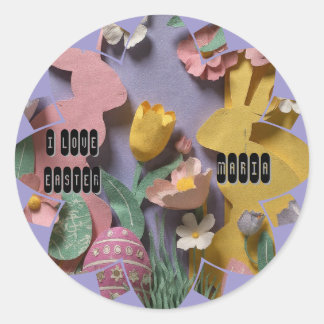 Sticker Rond Colorful Paper Cut Bunny & Easter Eggs Party
