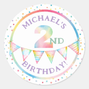 Sticker Rond Colorful Pastel Confetti 2e fête d'anniversaire Fa