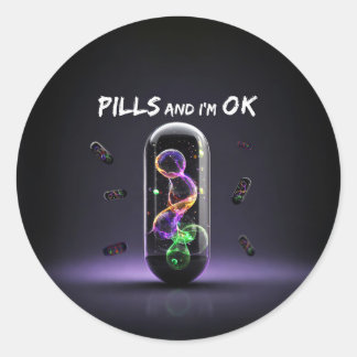 Sticker Rond Colorful Pill cool médication design tendance