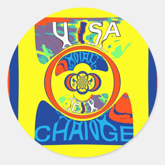 Sticker Rond Colorful USA Change : Un design festif (Devant)