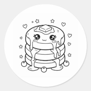 Sticker Rond Coloriage d'une pile de pancakes kawaii