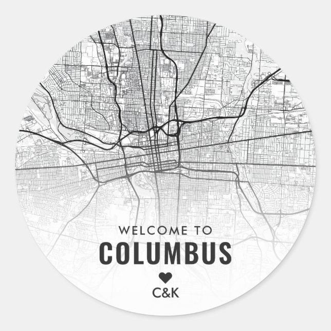 Sticker Rond Columbus, Ohio City Map | Bienvenue Mariage (Devant)