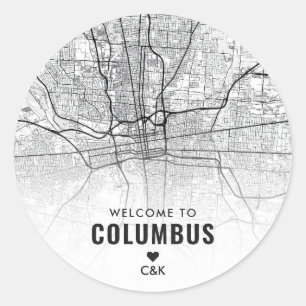 Sticker Rond Columbus, Ohio City Map Bienvenue Mariage