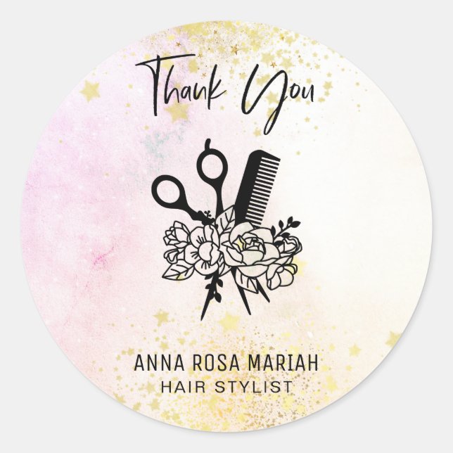 Sticker Rond *~* Comb ciseau floral Ombre Pastel MERCI AP6 (Devant)