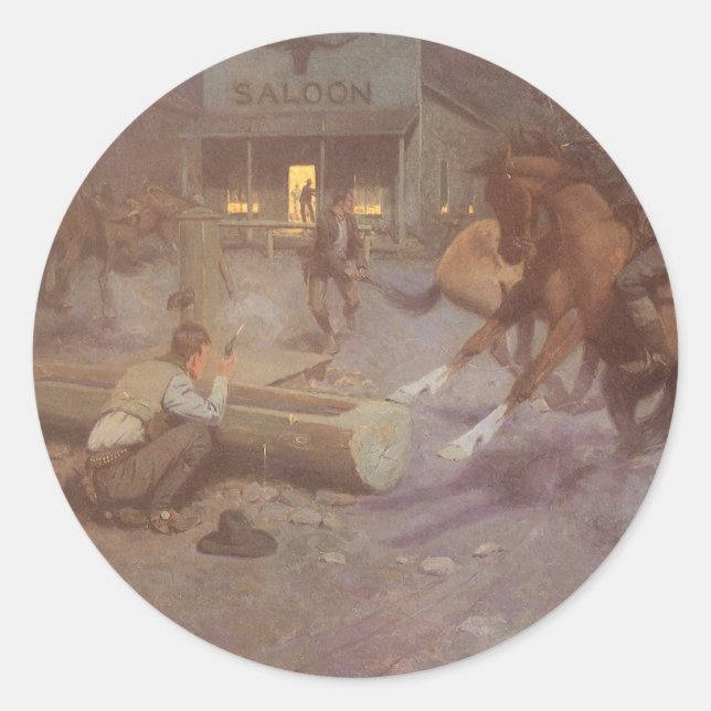 Sticker Rond Combat au Roundup Saloon par Bill Gollings (Devant)