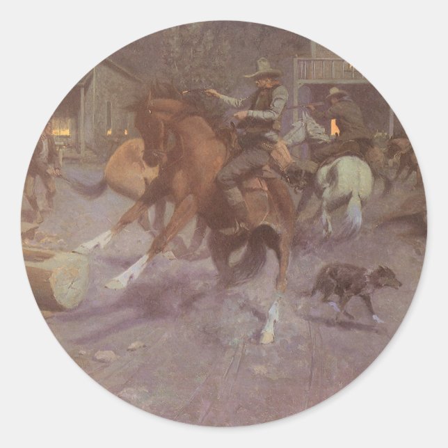Sticker Rond Combat au Roundup Saloon par Bill Gollings (Devant)