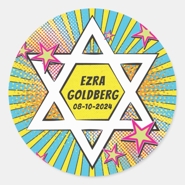 Sticker Rond Comics Comic Book Bar Mitzvah Star de David (Devant)