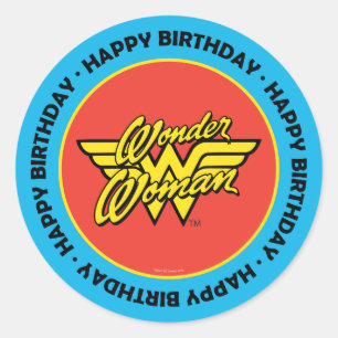 Sticker Rond Comics DC  Logo de Wonder Woman  Joyeux anniversai