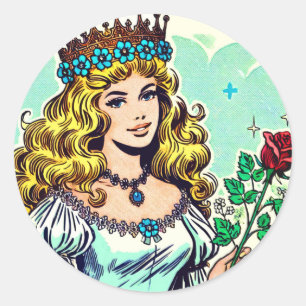 Sticker Rond Comics vintage Cute Princess