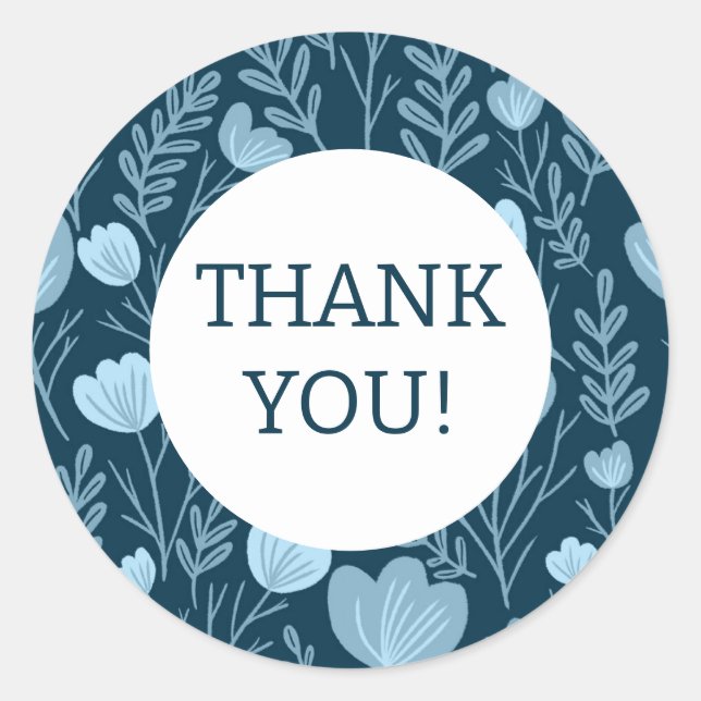 Sticker Rond Commandez MERCI Cute Blue Floral Flowers personnal (Devant)