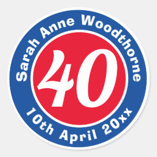 Sticker Rond Commémoration d'anniversaire avec le nom, l'âge et